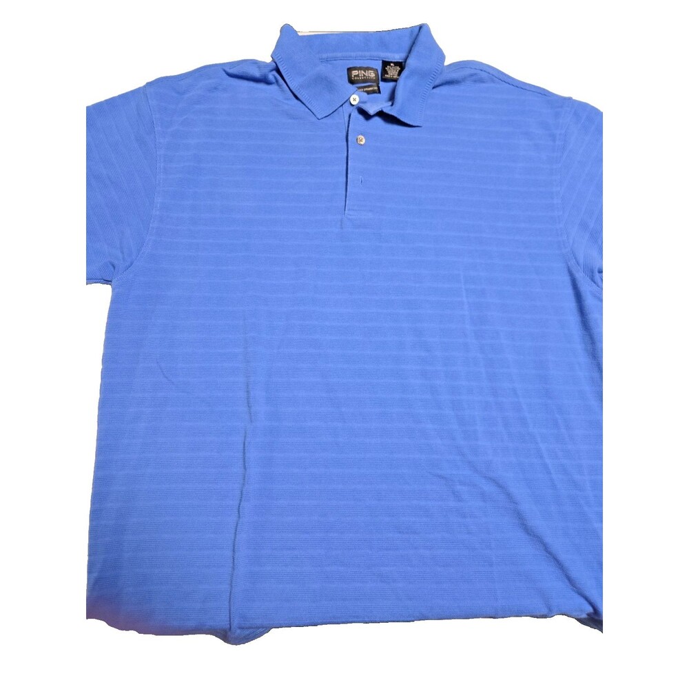 Ping Collection Dry Fiber Dynamics Blue Ribbed Short Sleeve XL Logo